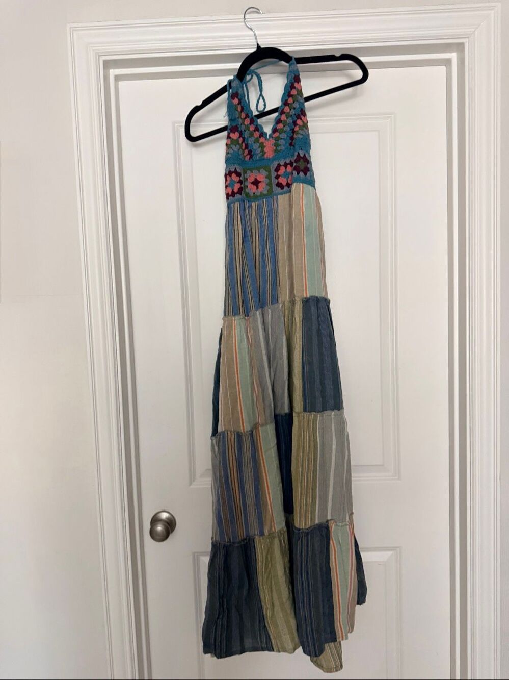 Lakhays Womens Boho Hippie Crochet Patchwork Halter Maxi Dress Size S/M NWT